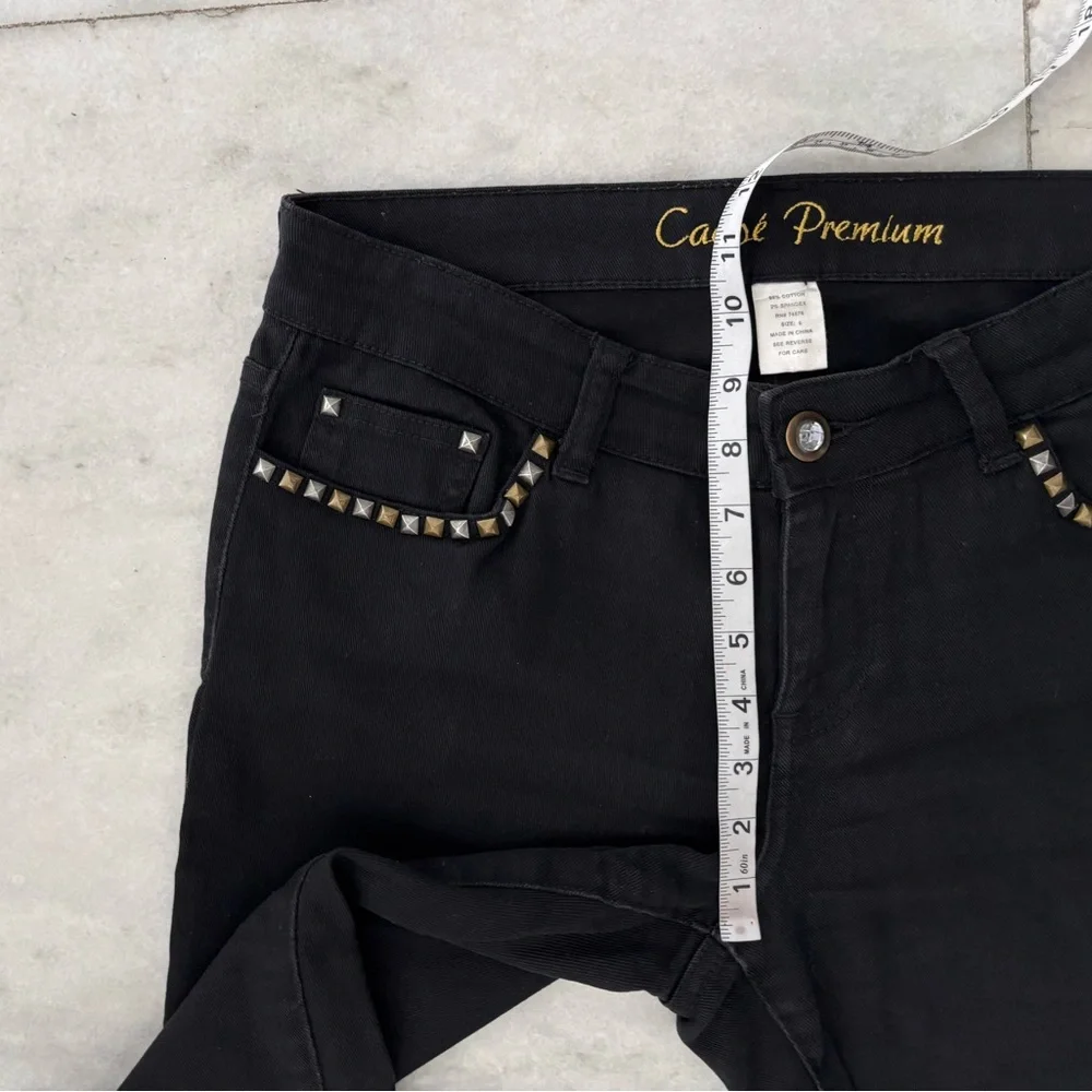 Y2K Vintage Cache Jeans Black Studded Low Rise Bootcut Womens 6 Cowgirl Boho - Picture 9 of 11